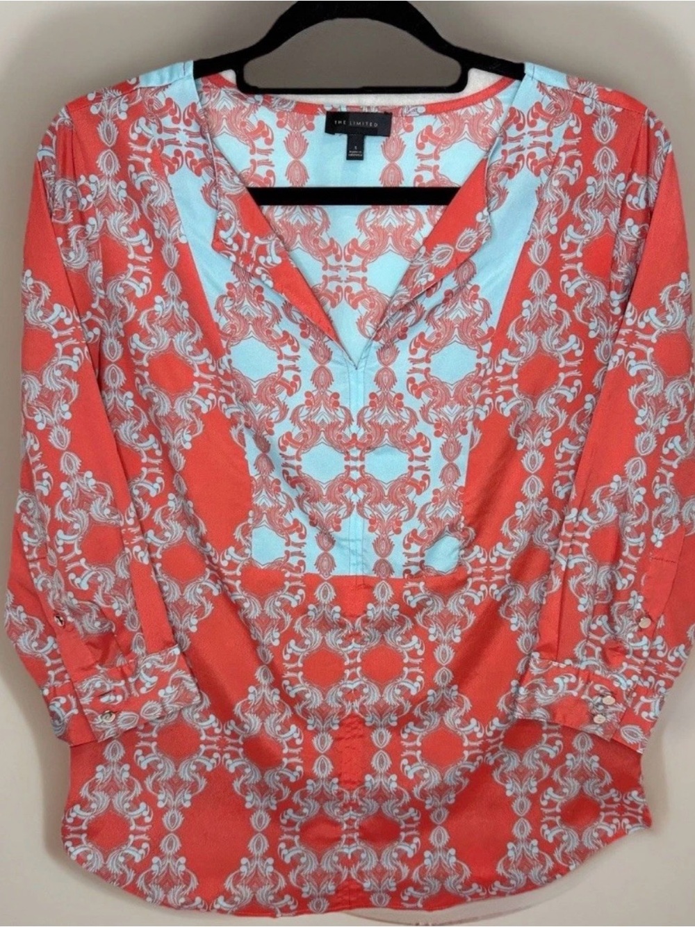 The Limited Coral and White Printed V-Neck Tunic